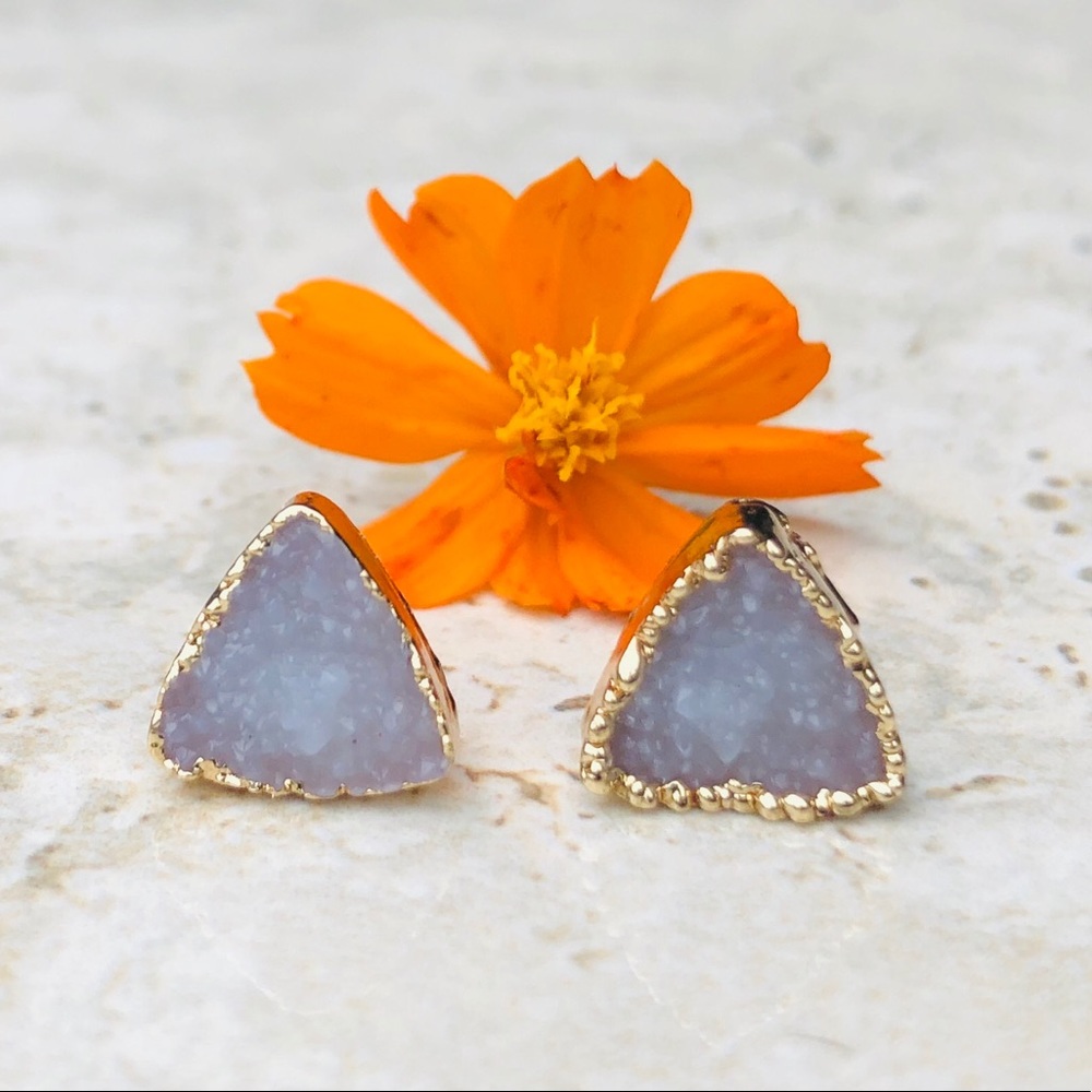 Smokey Gray Triangle Druzy Earrings